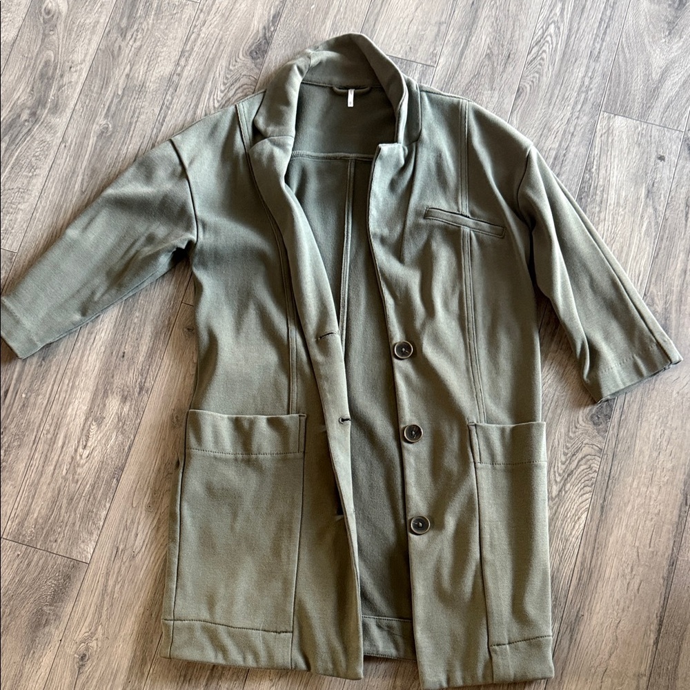 Free People Olive Mid-Length Relaxed Trench Coat